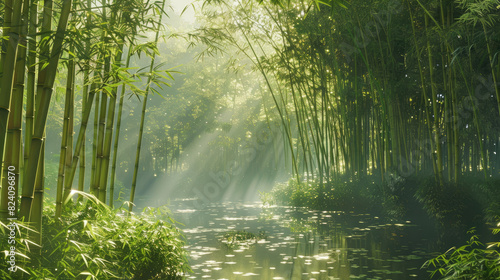 Bamboo forest with tall trees suitable for naturethemed designs  environmental concepts  outdoor activities  and peaceful backgrounds in designs.