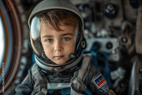 A young prodigy in a space suit and helmet prepares for a galactic journey. © Joaquin Corbalan