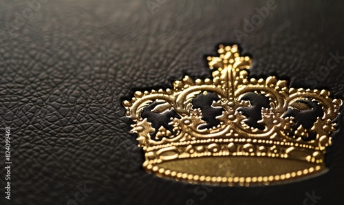 Golden crown embossed on black matte paper