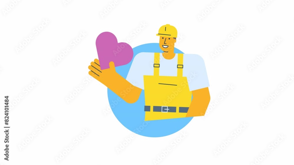 Icon builder holding heart and smiling. Alpha channel Icon builder holding heart and smiling. Alpha channel
