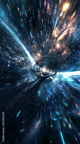 3d Render, hyper speed warp in space. Background