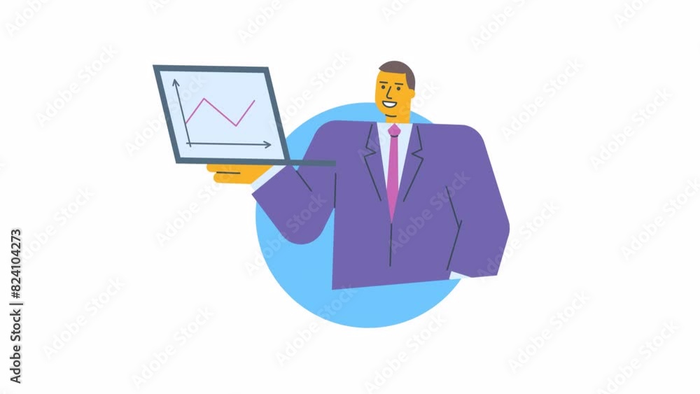 Icon businessman holding laptop and smiles. Alpha channel Icon businessman holding laptop and smiles. Alpha channel