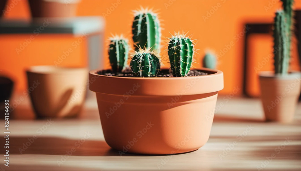 Green cactus in a pot. Close up Green cactus in a pot. Close up