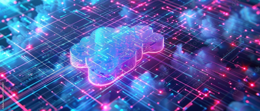 Neon light cloud computing futuristic technology Neon light cloud computing futuristic technology