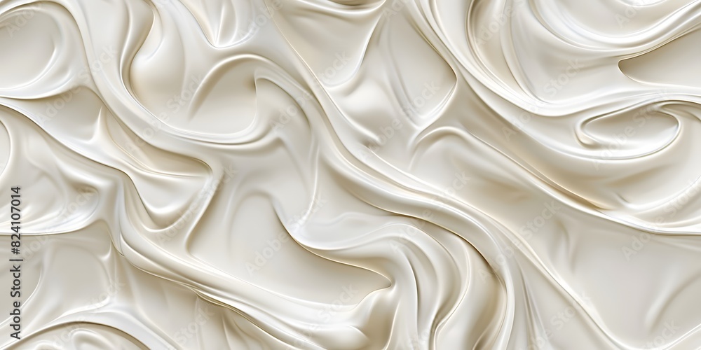 Obraz premium Silk fabric background cloud dancer 2026, creamy white waves texture. Beige milky material shiny and smoothy curves. No tiling pattern satin elegant drapery.