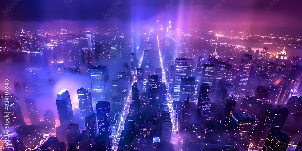 Aerial view of cityscape at night with colorful lights from buildings. Concept Cityscape, Night Photography, Aerial View, Colorful Lights, Urban Landscapes Aerial view of cityscape at night with colorful lights from buildings. Concept Cityscape, Night Photography, Aerial View, Colorful Lights, Urban Landscapes