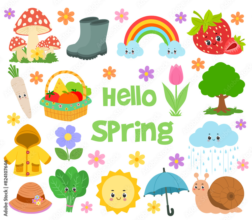 Fototapeta premium Collection of spring elements vectors and illustrations 