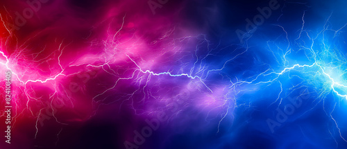Dynamic Red and Blue Lightning Bolts on a Dark Background with Electric Energy and Abstract Power for Futuristic and High-Tech Design
