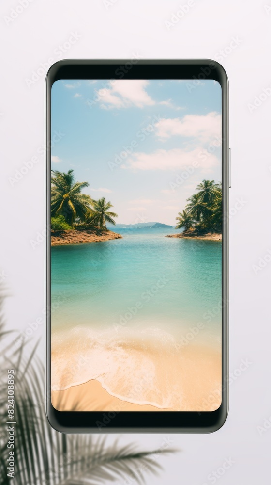 Smartphone on a light gray background with a bright photo of a tropical beach on the screen --ar 9:16 --quality 0.5 --v 5.2 Job ID: 519e0bb5-479d-4993-aa6f-b9f2f5d3a19c Smartphone on a light gray background with a bright photo of a tropical beach on the screen --ar 9:16 --quality 0.5 --v 5.2 Job ID: 519e0bb5-479d-4993-aa6f-b9f2f5d3a19c