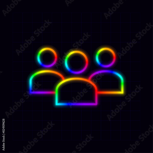 Users group chat icon, neon rainbow visuals
