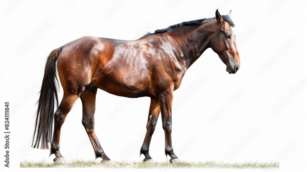 Obraz premium Solitary bay horse on a white background