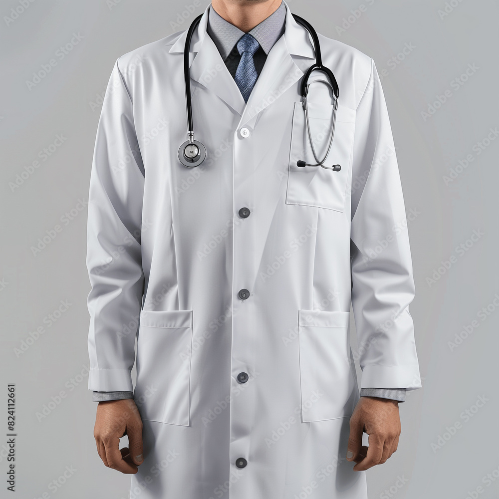 Professional Male Doctor in White Lab Coat with Stethoscope, Front View on Grey Background, Medical Professional Portrait for Healthcare Marketing, Poster, 4K Wallpaper Professional Male Doctor in White Lab Coat with Stethoscope, Front View on Grey Background, Medical Professional Portrait for Healthcare Marketing, Poster, 4K Wallpaper