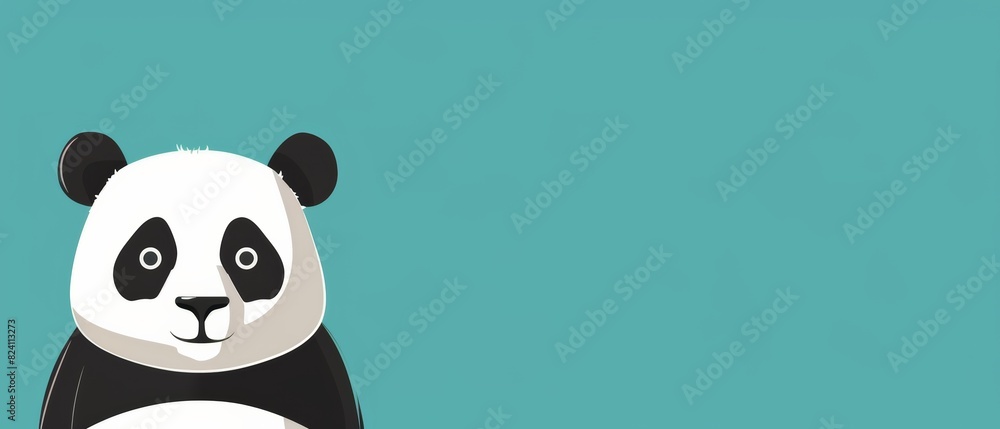 Minimalistic Panda Silhouette Vector Graphic on Turquoise Background, Copy Space Minimalistic Panda Silhouette Vector Graphic on Turquoise Background, Copy Space