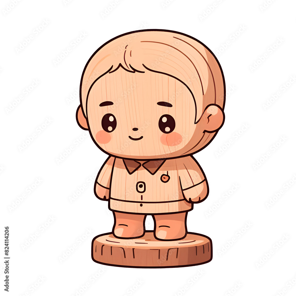 child with a smile, cute kawaii wooden man child with a smile, cute kawaii wooden man
