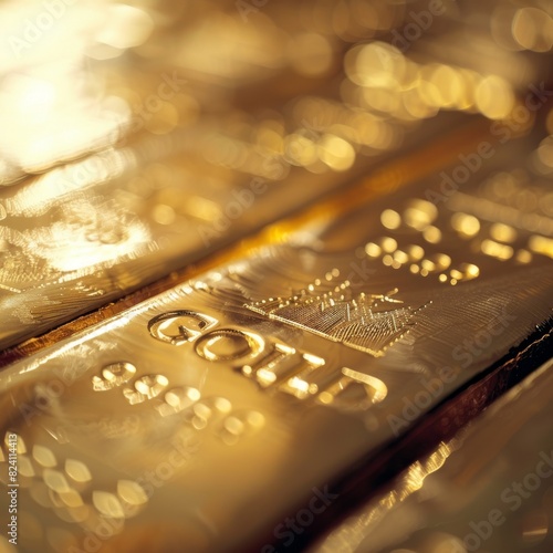 Close-up of a golden bar engraved with financial symbols and charts, representing the integration of gold into investment strategies and portfolios. Job ID: 65679690-1548-4c46-8a2b-8ced956d8078