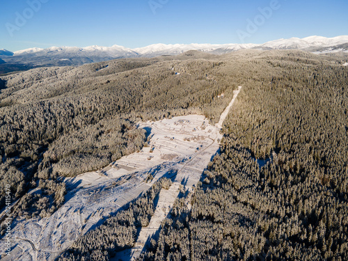 Aerial Winter view of Yundola area , Bulgaria photo