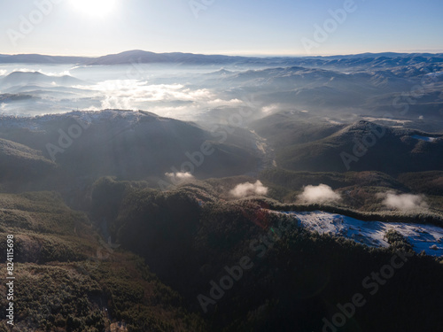 Aerial Winter view of Yundola area , Bulgaria photo