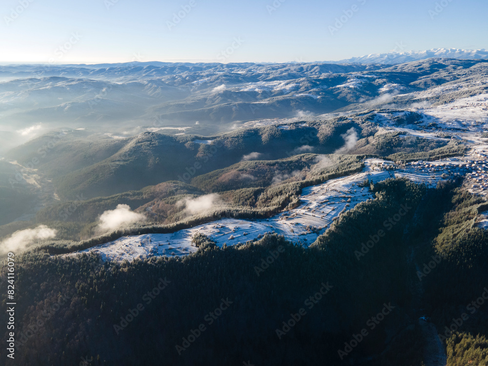 Aerial Winter view of Yundola area , Bulgaria