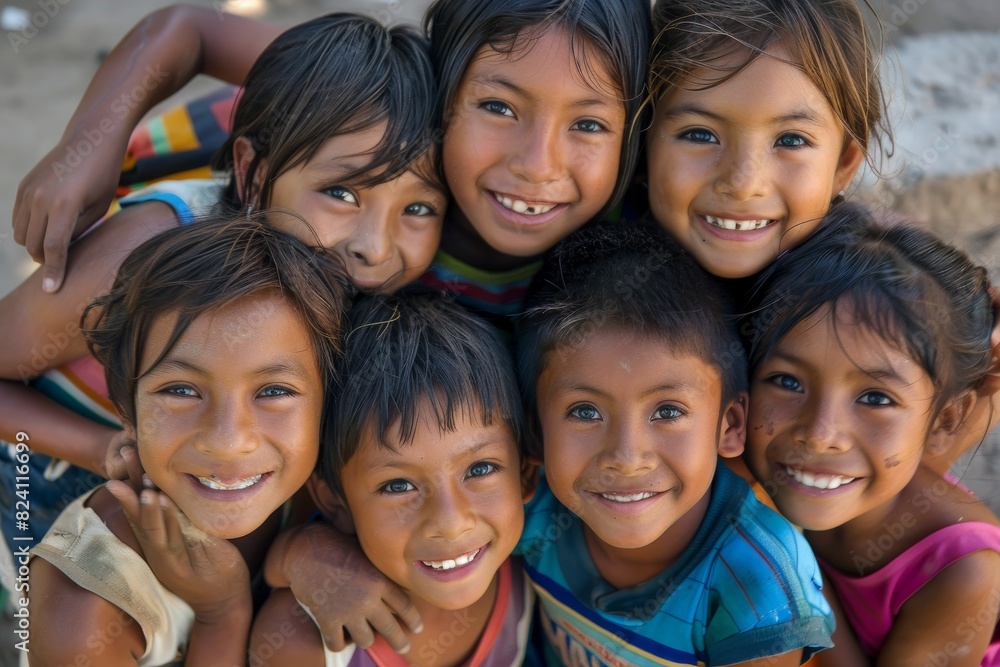Group of children smiling and looking at camera in a close up view Group of children smiling and looking at camera in a close up view