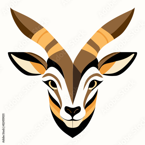 Antelope face. Cute antelope animal head. Antelope sticker emblem. Vector illustration.