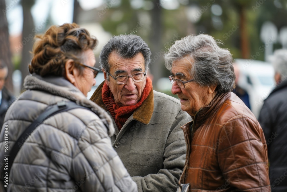Senior couple walking in the street and talking. Elderly people. Senior couple walking in the street and talking. Elderly people.