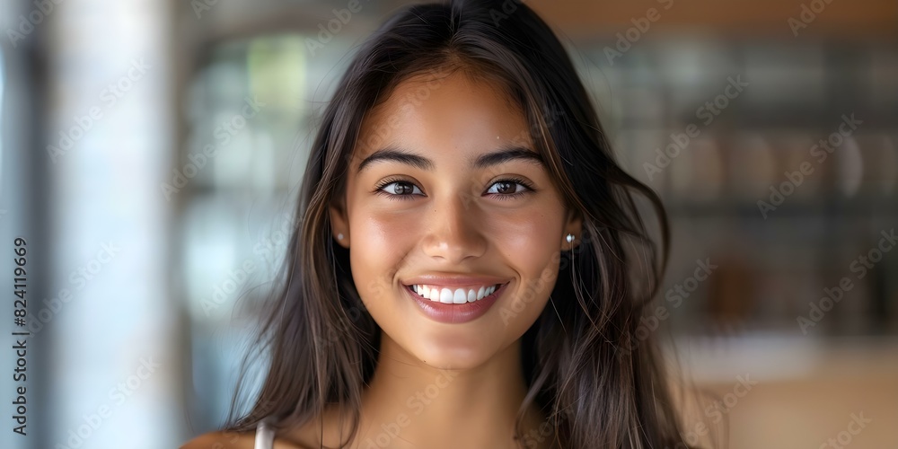 Young Asian Indian woman with a dazzling smile perfect for dental advertisements. Concept Dental Advertisement, Smiling Portraits, Young Asian Indian Woman