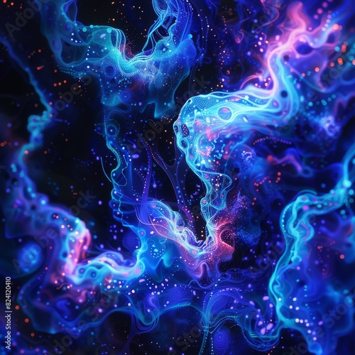 Bioluminescence: A background inspired by bioluminescent bacteria, using bright, glowing shades against a dark background to mimic nocturnal luminescence. Job ID: ab976e8a-b780-4197-98a0-40b0d0342c17 © Zhanna