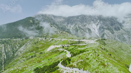 Mountains over Llogara Pass from a drone, Panorama Llogara, Ceraunian Mountains, Albania photo