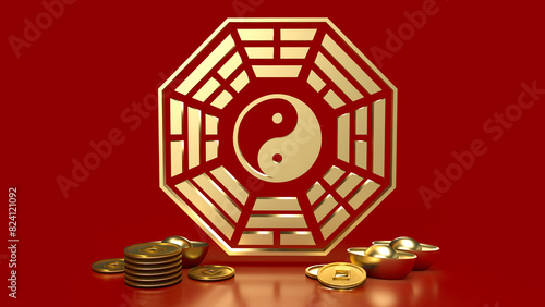 The Gold Bagua symbol of taoism for religion concept 3d rendering. photo