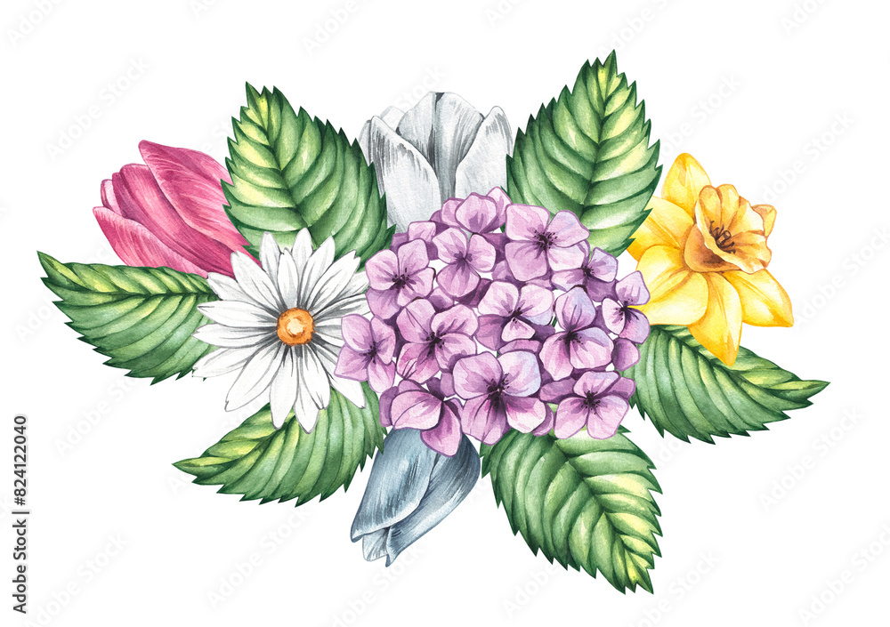 Watercolor bouquet with spring flowers Watercolor bouquet with spring flowers