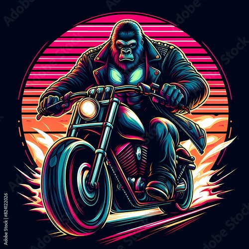Fierce Gorilla Riding a Powerful Motorcycle