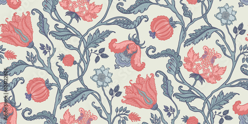 Floral vintage seamless pattern in Jacobean style for retro wallpapers. Enchanted Vintage Flowers.  Chintz inspired. Design for wrapping paper, wallpaper,