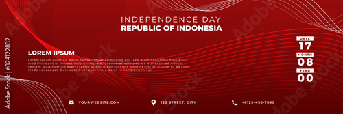 Flat horizontal banner template for indonesian independence day, with photo frame