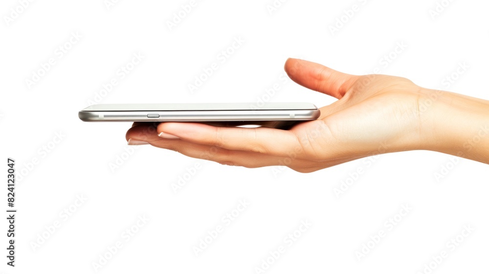 holding smart phone white background holding smart phone white background
