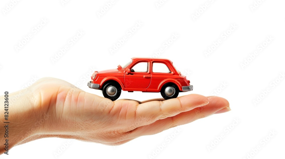 holding toy car white background