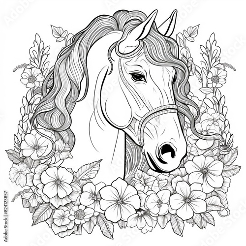 Floral Horse Coloring Pages  Elegant Equine Designs Adorned with Nature s Beauty