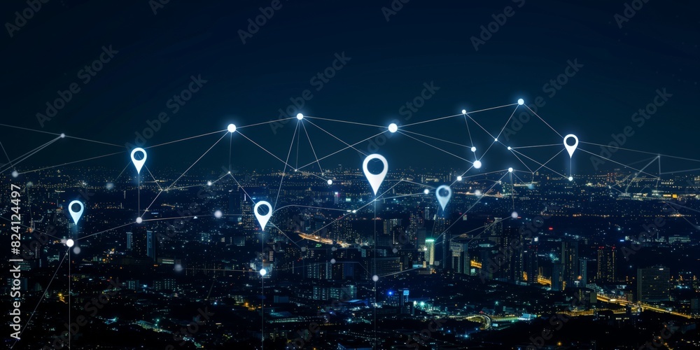 Hyperlocality concept. Geofencing and GPS for targeted location-based marketing. Geofencing, GPS targeting, location-based marketing, targeted advertising, business. Digital map of locations