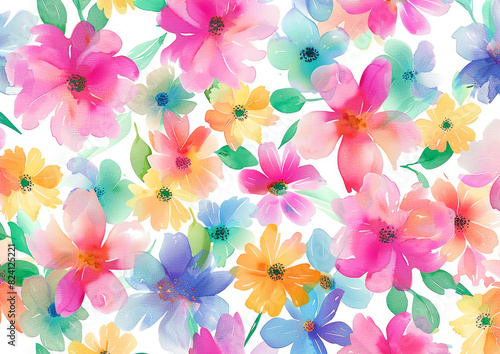 vibrant artistic vivid summer flowers garden watercolor with textured © lemonmoon