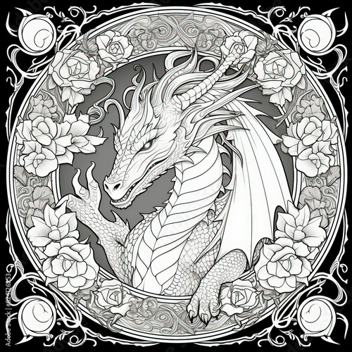 Art Nouveau Dragon Coloring Pages: Elegant Mythical Designs