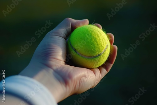 A players hand gripping the tennis ball tightly before a powerful serve © Boraryn