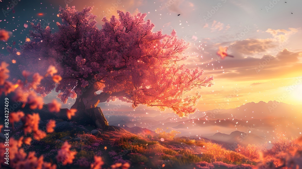 Fototapeta premium fresh pink blossoms adorning the budding cherry tree