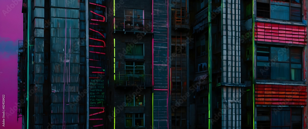 Night view of apartments with colorful lights Night view of apartments with colorful lights