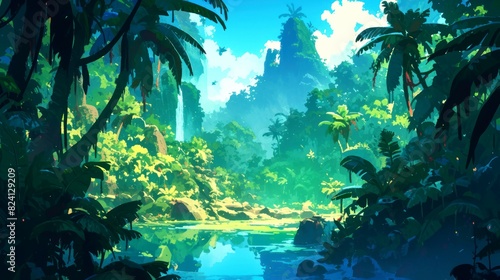 landscape jungle of african anime style