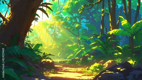 Fototapeta Naklejka Na Ścianę i Meble -  landscape jungle of african  anime style