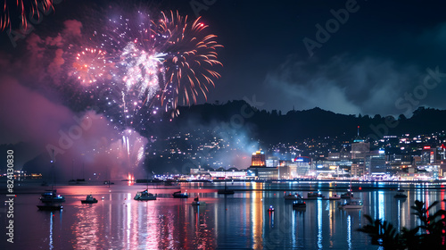 Matariki fireworks. View from Brooklyn in Wellington, New Zealand photo