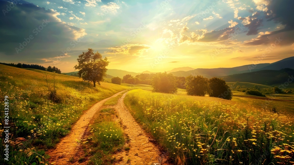 Fototapeta premium landscape of spring winter summer and autumn