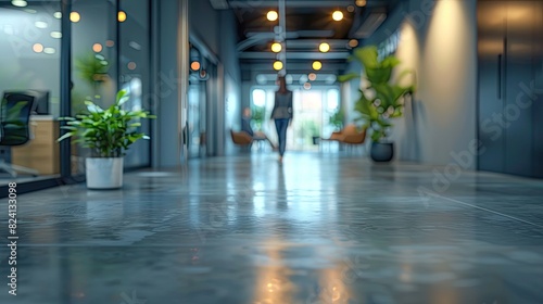 A woman walks down a hallway with a potted plant in her hand