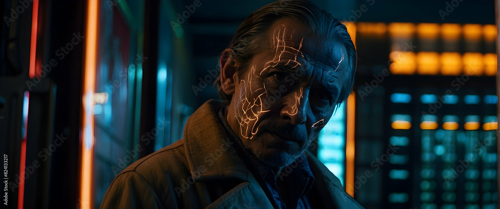 Mysterious figure in neon-lit urban setting Mysterious figure in neon-lit urban setting