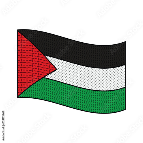 Illustration of Palestine Flag with keffiyeh texture pattern