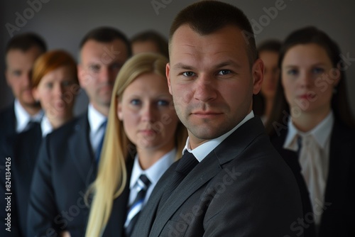 Portrait of a confident businessman standing in front of his team.